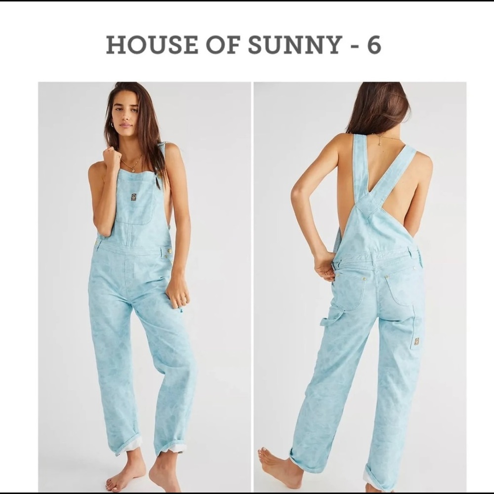 HOUSE OF SUNNY Pure Shores Dungarees in Crystal Waterprint
